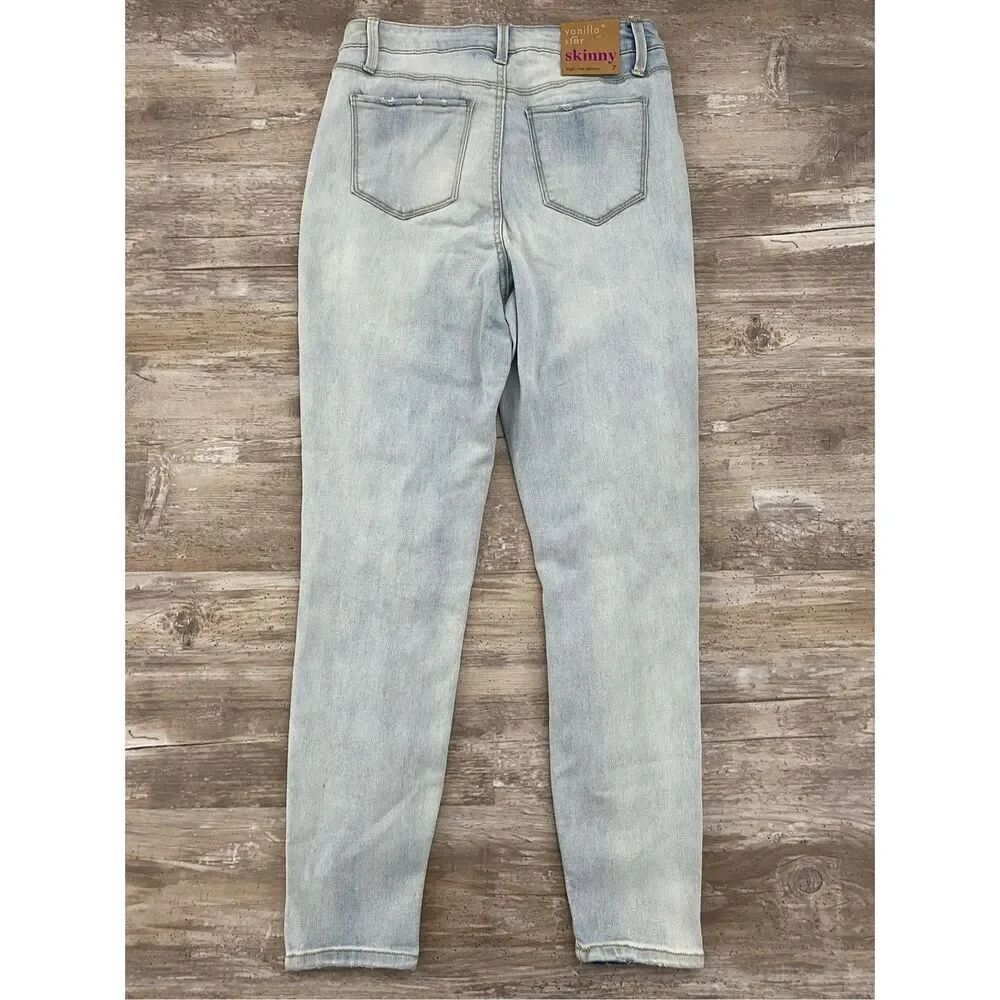Vanilla Star High Rise Skinny Jeans Ankle Cropped Distressed Juniors Size 7 - Picture 4 of 7
